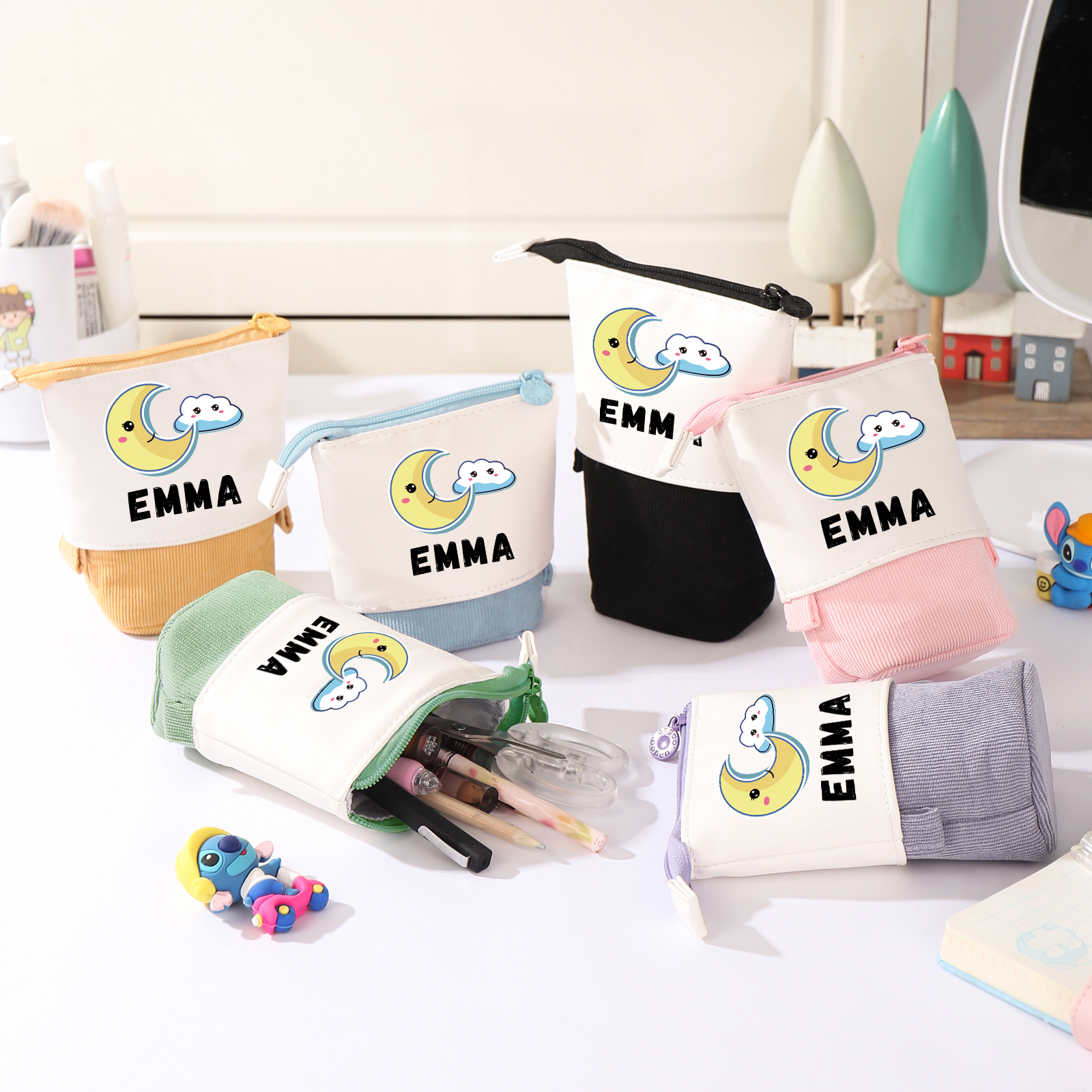 Personalized Moon Pencil Case Custom Name Pencil Case Back to School Gift for Boys/Girls