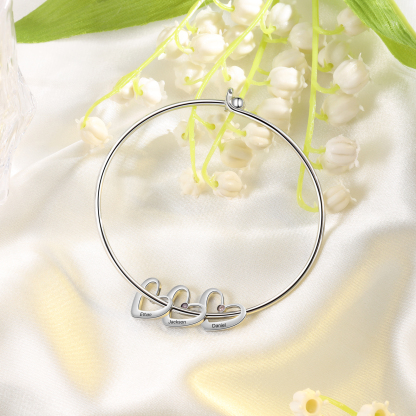 Personalized Heart Bangle With 3 Names and Birthstones Bangle Bracelet Mother's Day Gifts For women