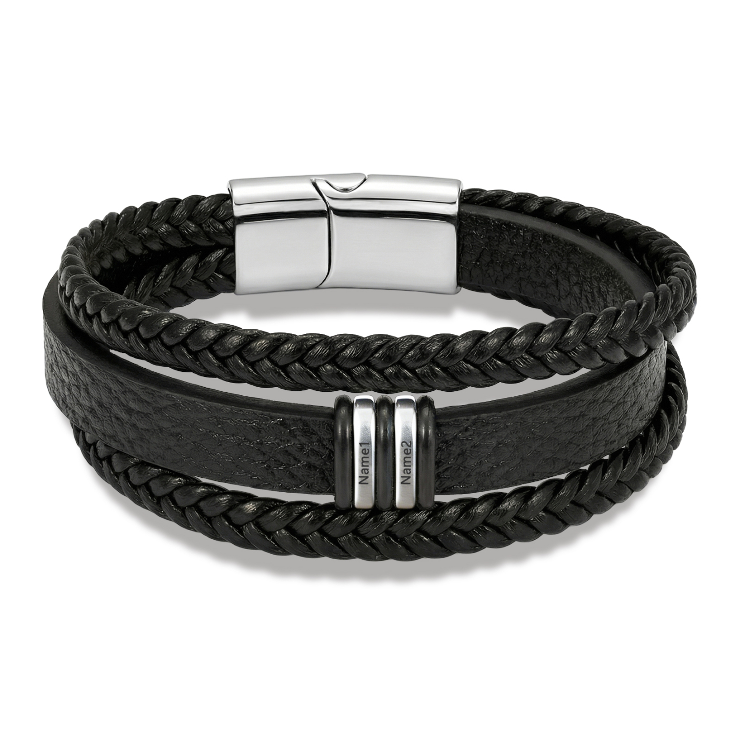 Personalized Braided Leather Bracelet for Men Custom with 2–6 Names Engraved Anniversary Birthday Gift for Him Dad, Husband, Boyfriend | Jessemade
