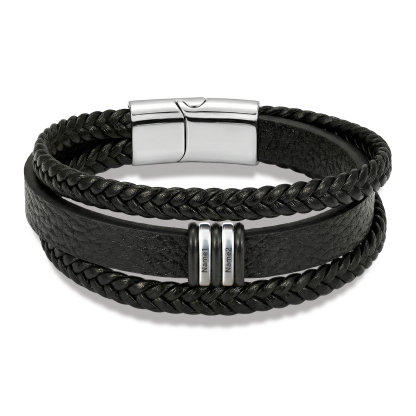 Personalized Braided Leather Bracelet for Men Custom with 2–6 Names Engraved Anniversary Birthday Gift for Him Dad, Husband, Boyfriend | Jessemade