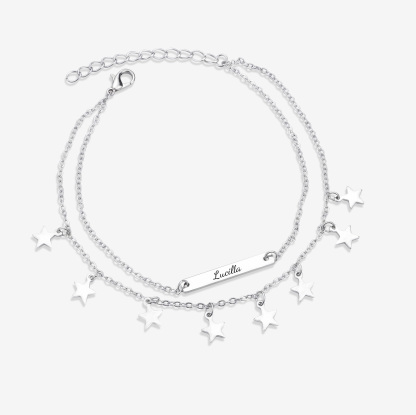 Personalized Star Charm Double Chain Anklet Customized Name
