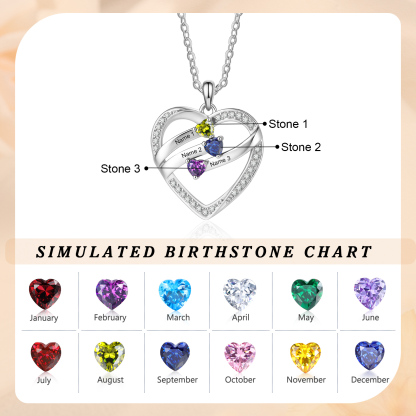 Personalized Heart Birthstones Necklace Custom With 3–5 Children’s Names