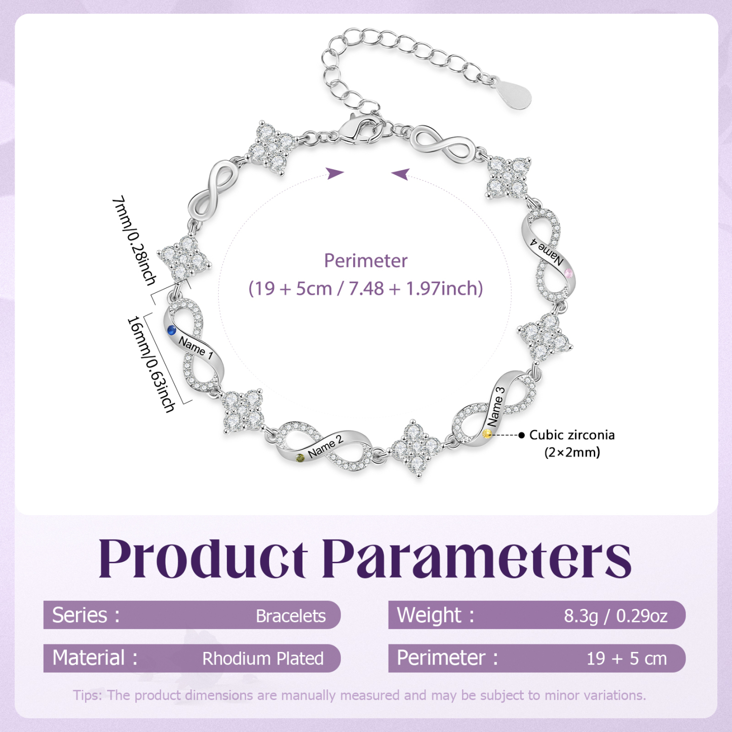 Personalized Infinity Birthstone Bracelet with 1–5 Family Names