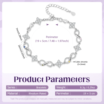 Personalized Infinity Birthstone Bracelet with 1–5 Family Names