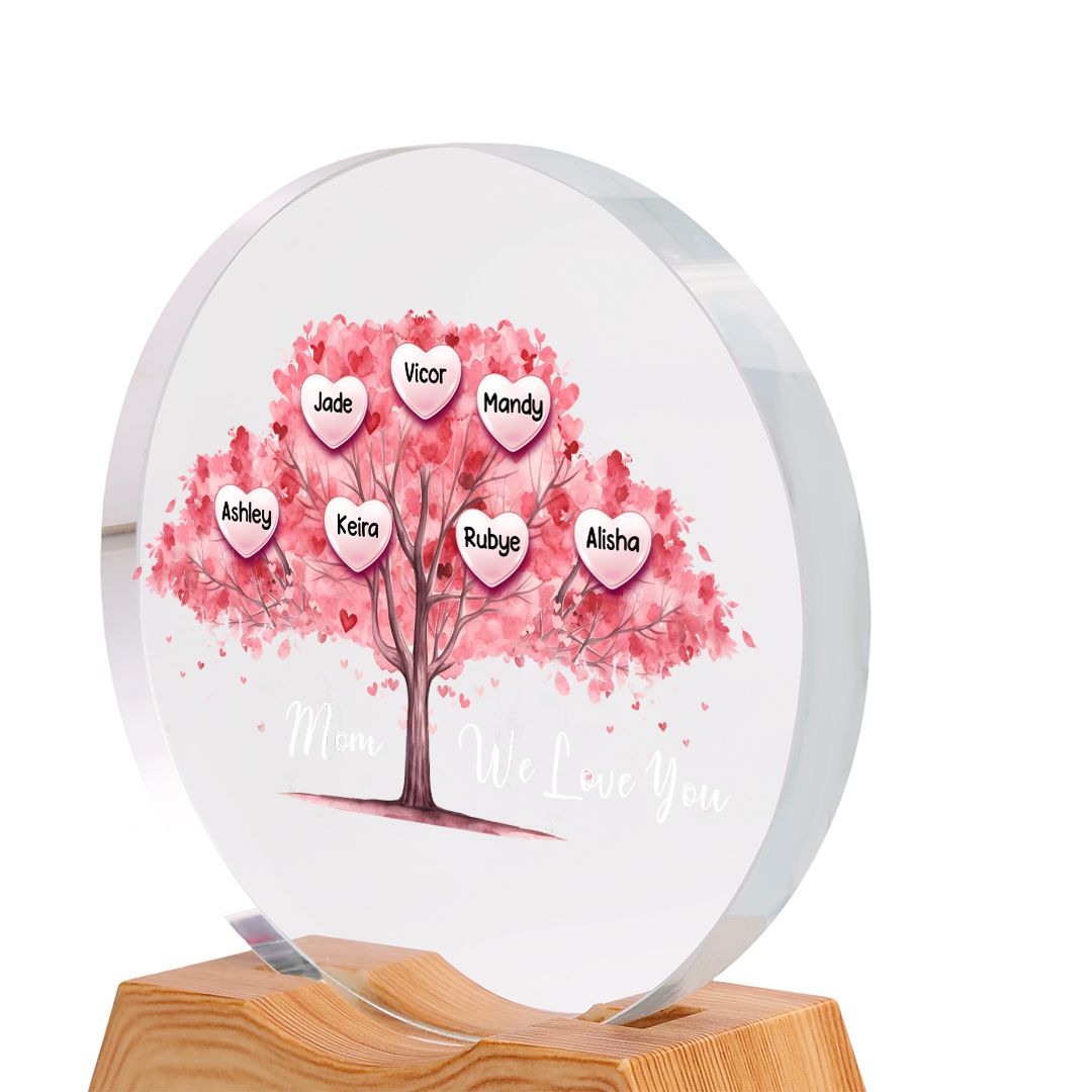Personalized Family Tree LED Crystal Night Light with 1–7 Names for Mom