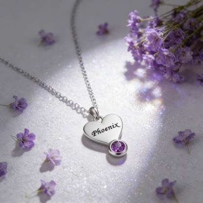 Personalized Necklace With Vertical Hearts Pendant Custom with 1-5 Names And Birthstones Gift For Mom