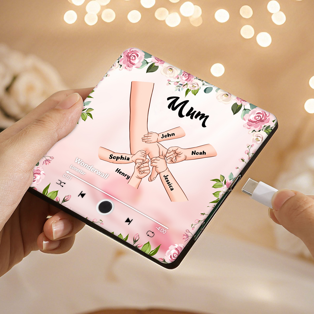 Personalized Hand-in-Hand Music Fridge Magnet Engraved 5 Names & 1 Text– Custom Special Gift For Mom/Nana/Nanny| Jessemade