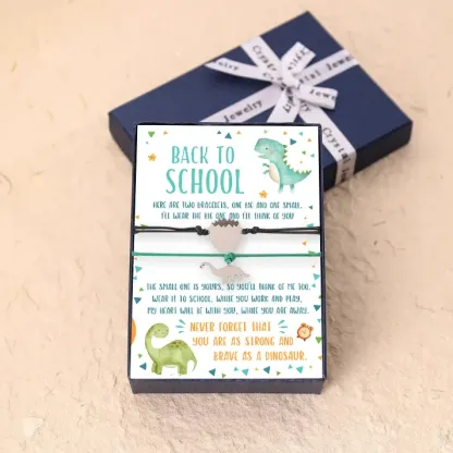 2 Pcs Dinosaur Bracelet Set with Gift Card Adjustable Bracelet Back to School Gift for Son/Daughter