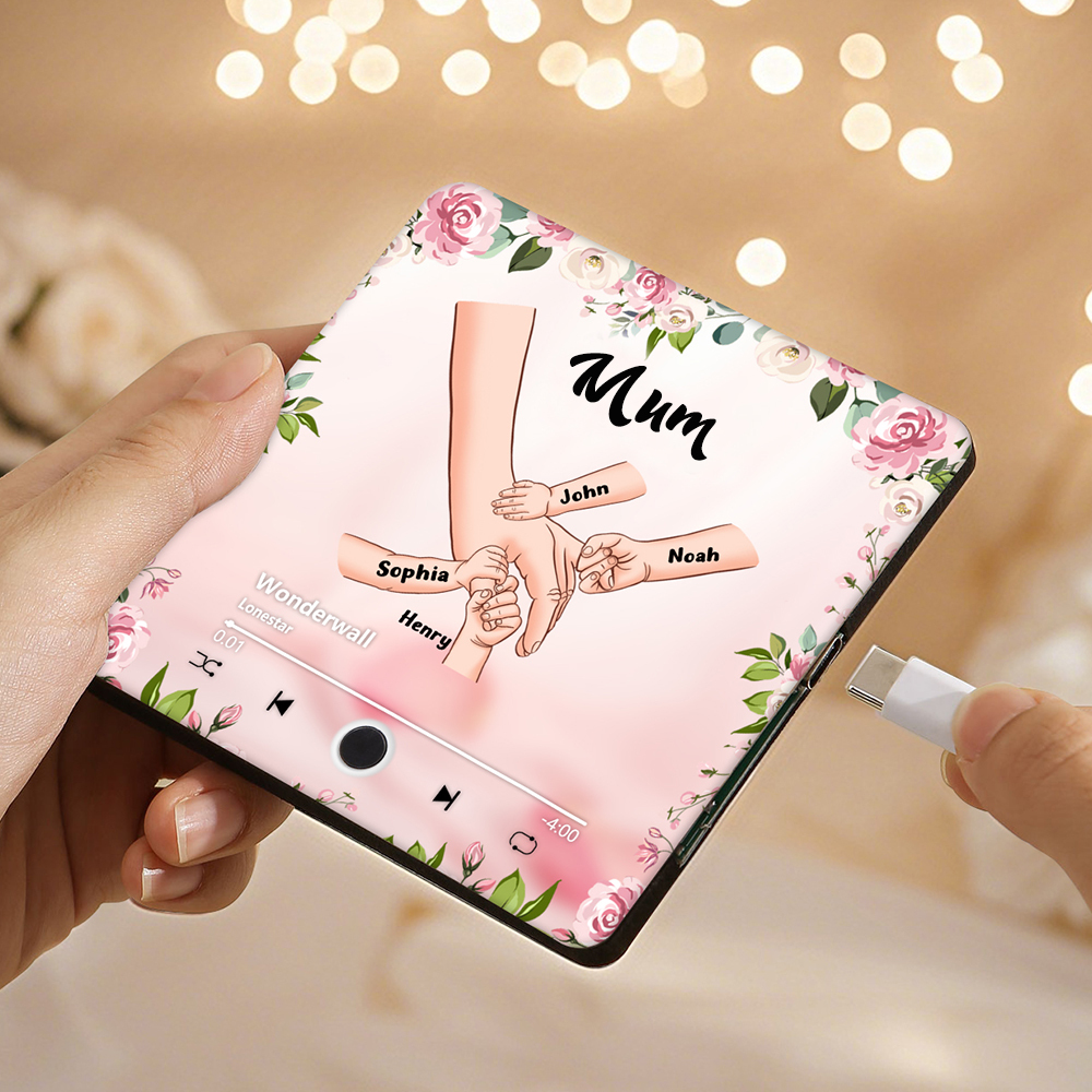 Personalized Hand-in-Hand Music Fridge Magnet Engraved 4 Names & 1 Text– Custom Special Gift For Mom/Nana/Nanny| Jessemade