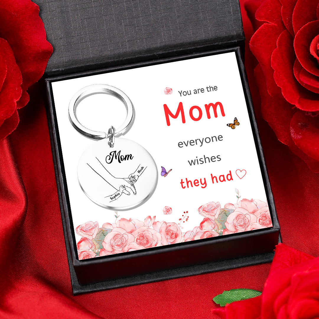 2 Name Personalized Pendant Keychain with Set Gift Box, Engraved with Name, Special Gift for Mom