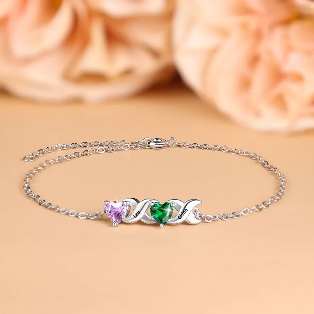 To My Grandma Bracelet Family Custom Names Bracelet Heart Personalized with 2 Birthstones |Jessmade
