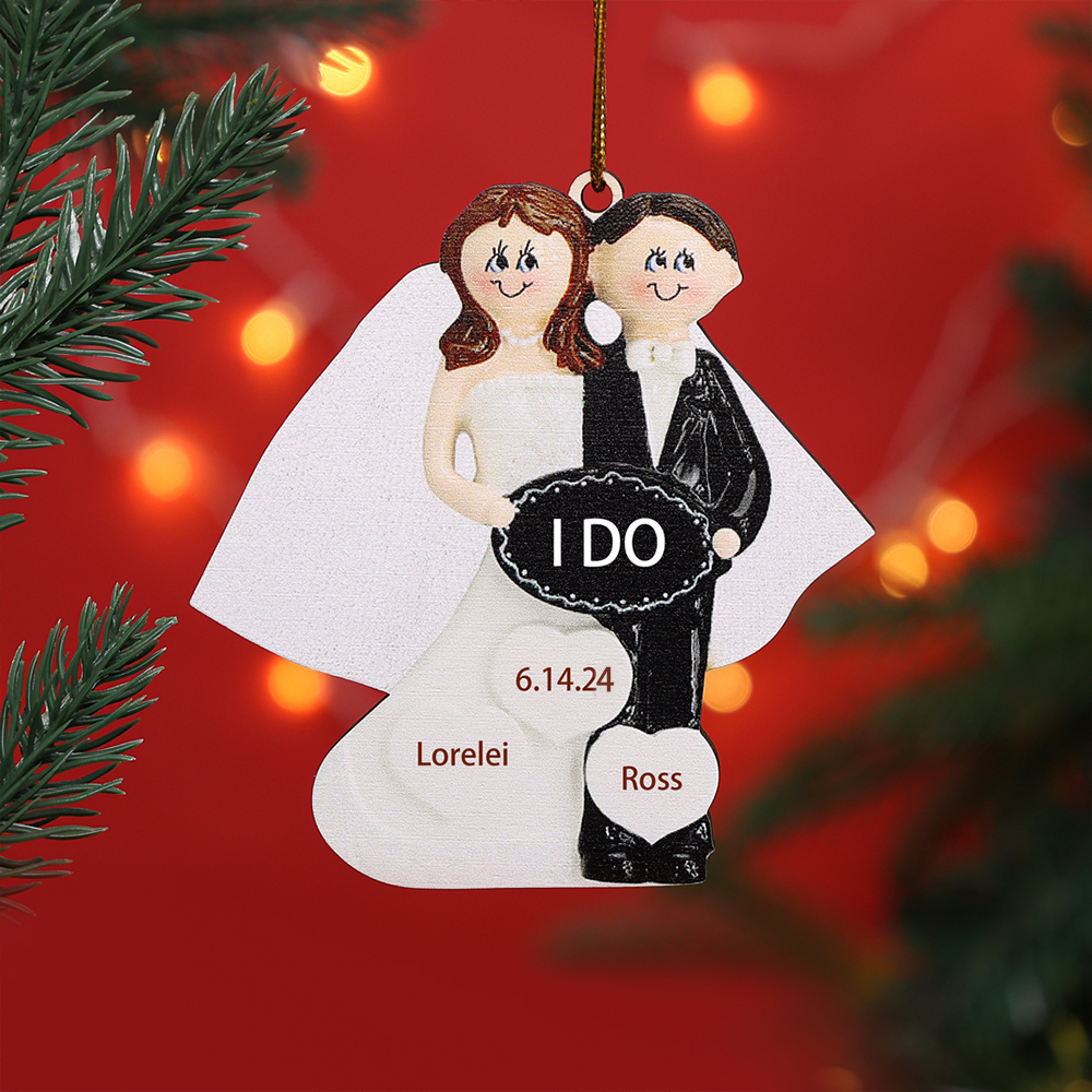 2 Names - Personalized Newly-weds Christmas Ornaments Customized Name & Date Wooden Hanging Ornament Gift for Couples