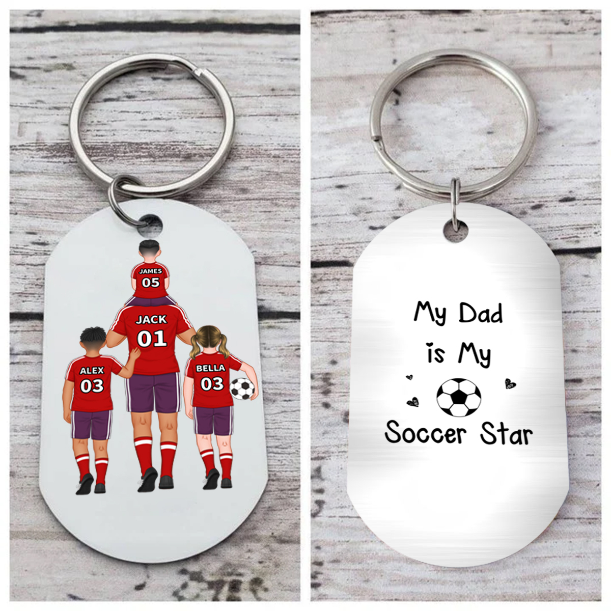 Names-Personalized Dad's Football Team Keychain Custom Names Gift For Dad