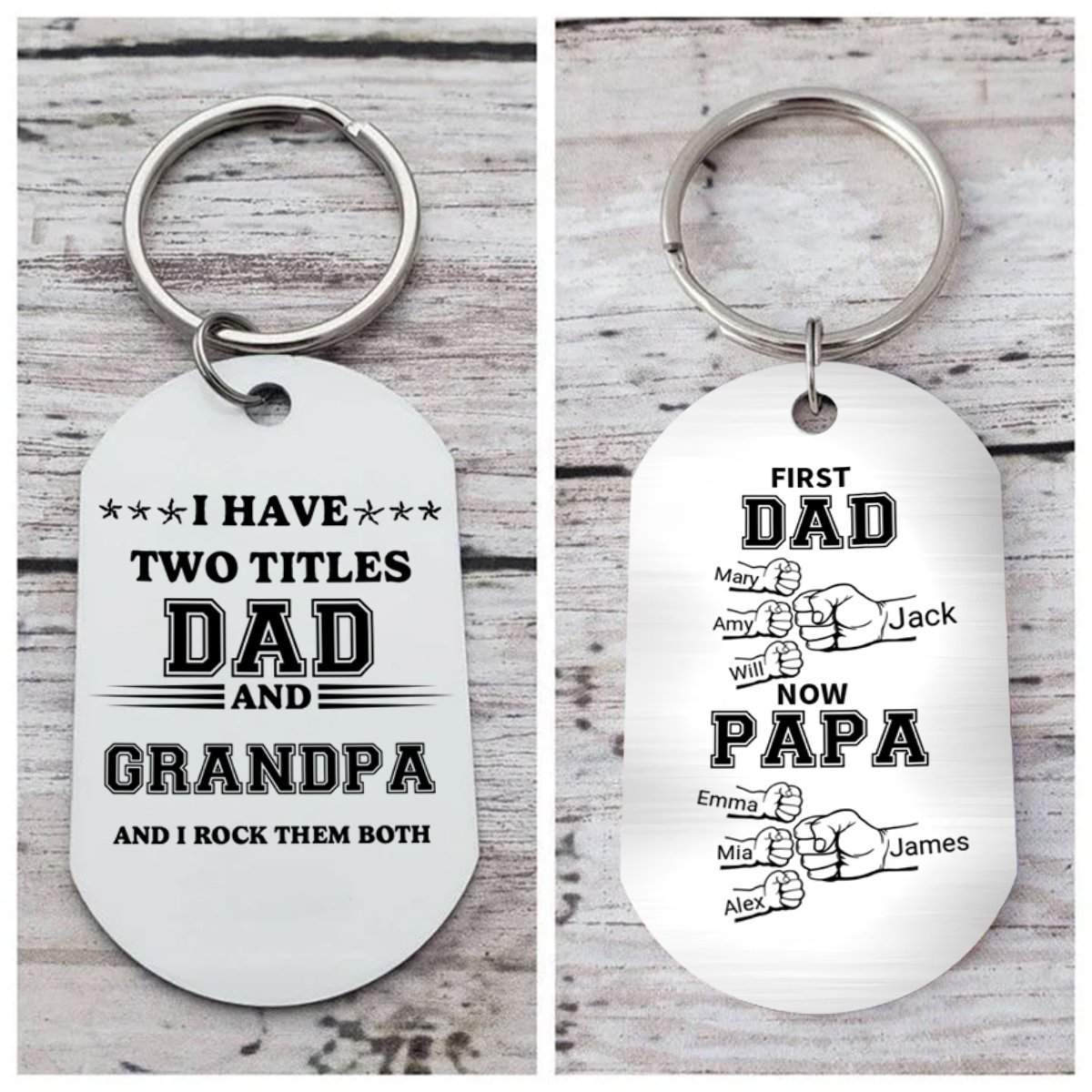Personalized Dad's "First Dad Now Grandpa" Fist Keychain Custom Names Gift For Grandpa - Father's Day
