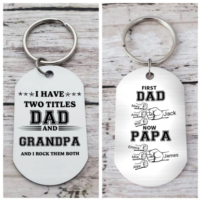 Personalized Dad's "First Dad Now Grandpa" Fist Keychain Custom Names Gift For Grandpa - Father's Day