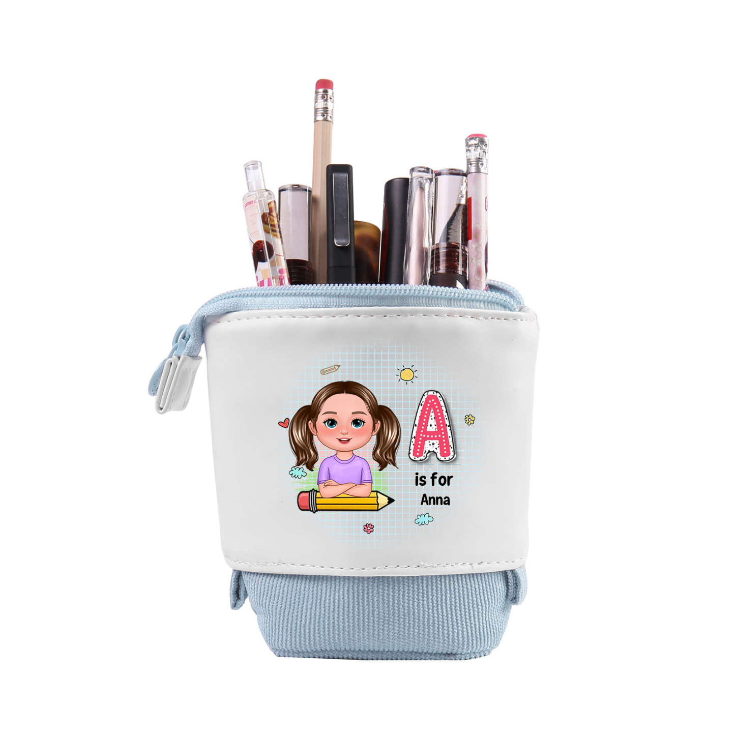 Personalized Cartoon Character & Initial Name Pencil Case - Back To School Gift For Boys & Girls 