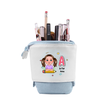 Personalized Cartoon Character & Initial Name Pencil Case - Back To School Gift For Boys & Girls 