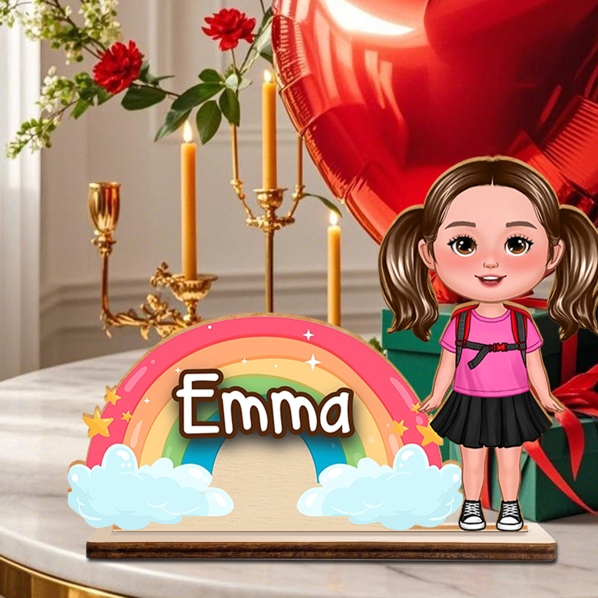 Personalized Rainbow Character Name Plaque – Custom Back-to-School Desk Sign with Name & Cartoon