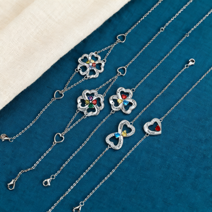 Personalized Bracelet With 2 Heart Birthstones Engraved Names Bracelet Gift For Women