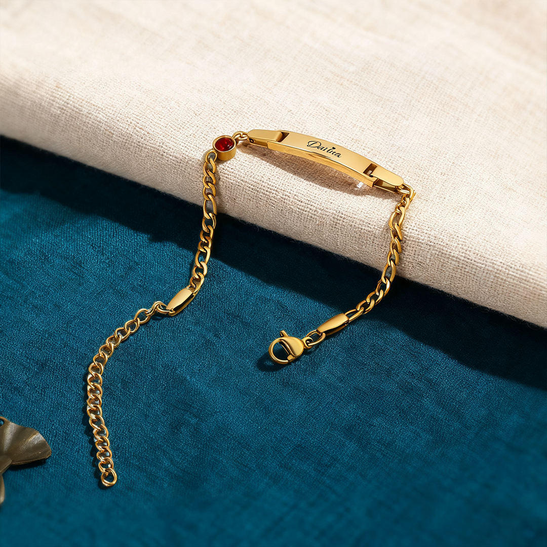 Personalized Adjustable & Engravable Baby Bracelet, Custom Name & Birthstone Stainless Steel Bracelets Gift for Baby and New Mom