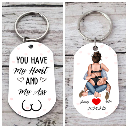 Personalized Keyring Custom 2 Names & Date with "You Have My Heart And My Ass" - Valentine Gift for Couple | Jessemade