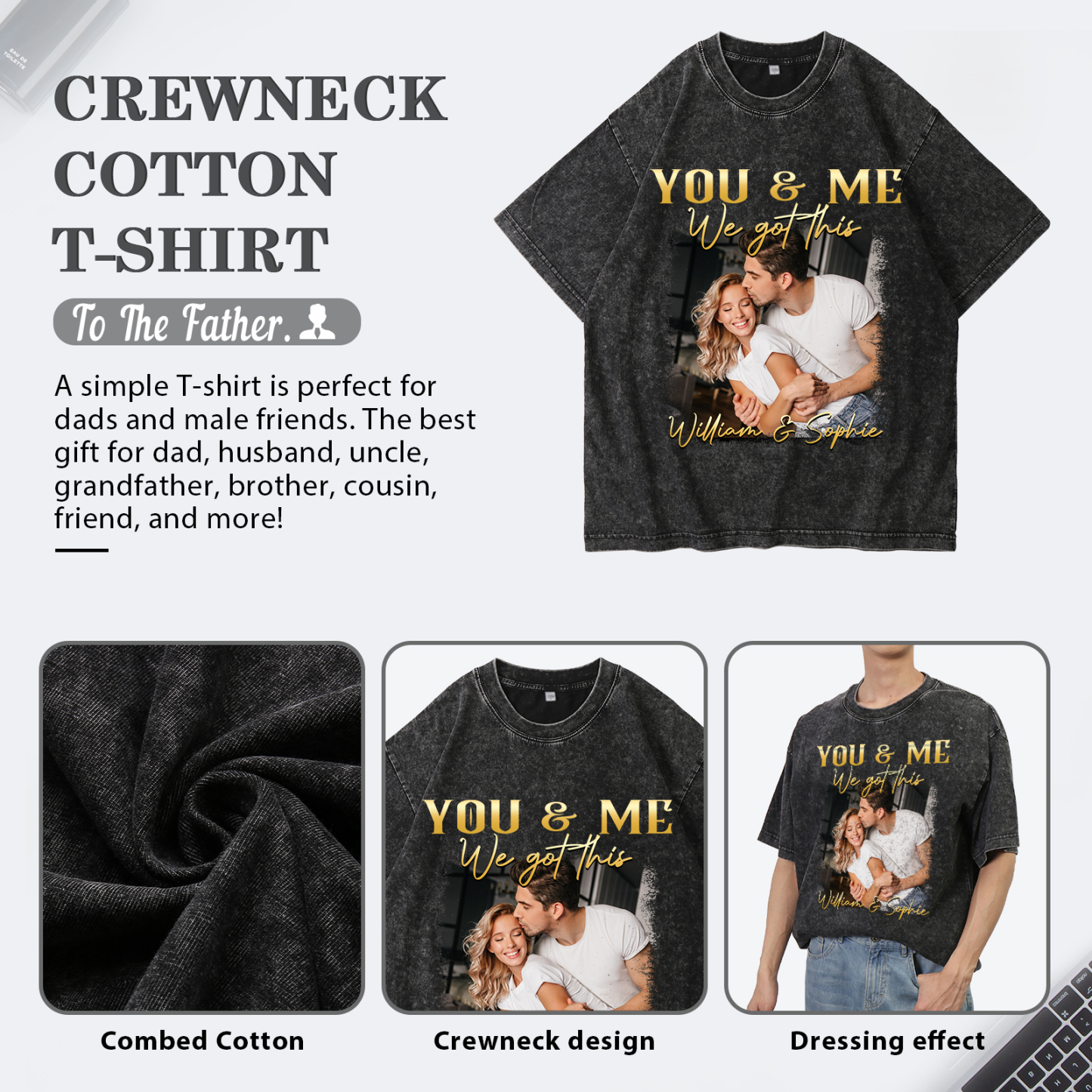 Personalised Couple T-Shirt –  with Custom 2 Names and 1 Photo - "YOU & ME, We Got This" | Valentine’s Day Gift for Him/Her | Jessemade