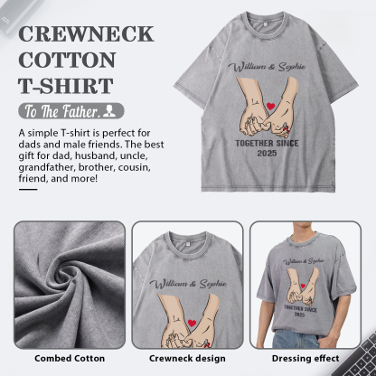 Personalised Couple T-Shirt –  with Custom 2 Names and 1 Date, Hand-in-Hand Graphic – "TOGETHER SINCE" | Valentine’s Day Gift for Him/Her | Jessemade