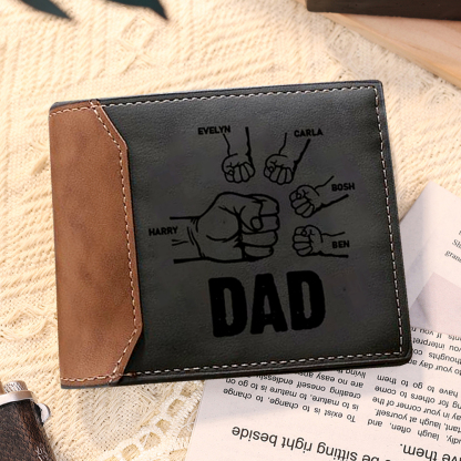 Jessemade UK 5 Names - Personalized Fist Bump Photo Custom Leather Men's Wallet as a Father's Day Gift for Dad 26.99 m1-n5