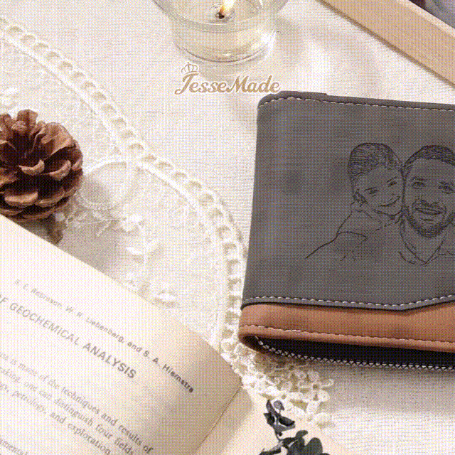 Personalized Name Leather Men's Zipper Wallet With Card Slot Engraved Letter And Photo Gift For Him