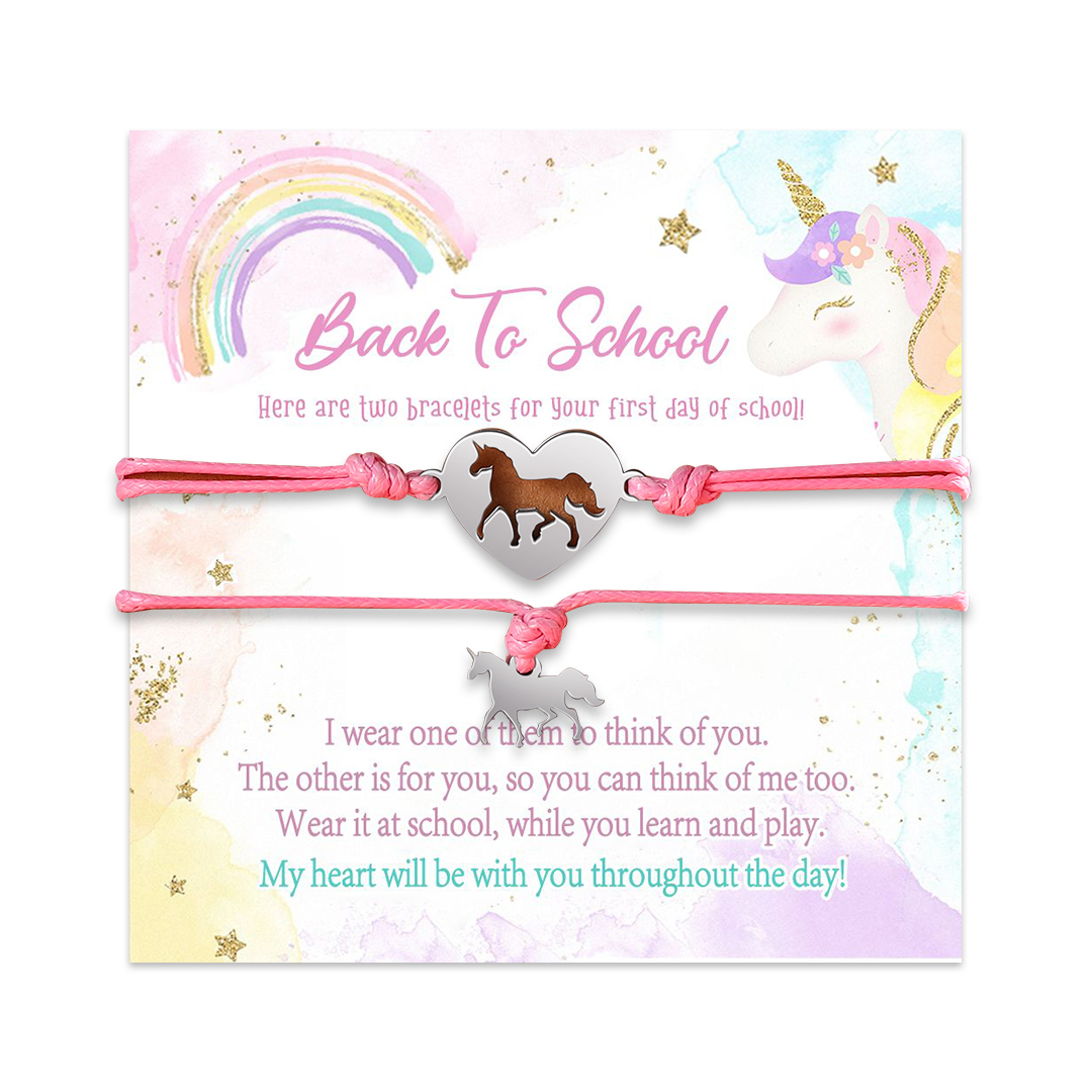 2Pcs Horse Bracelet Stainless Steel Bear Braided Bracelet Back to School Gift For Kids