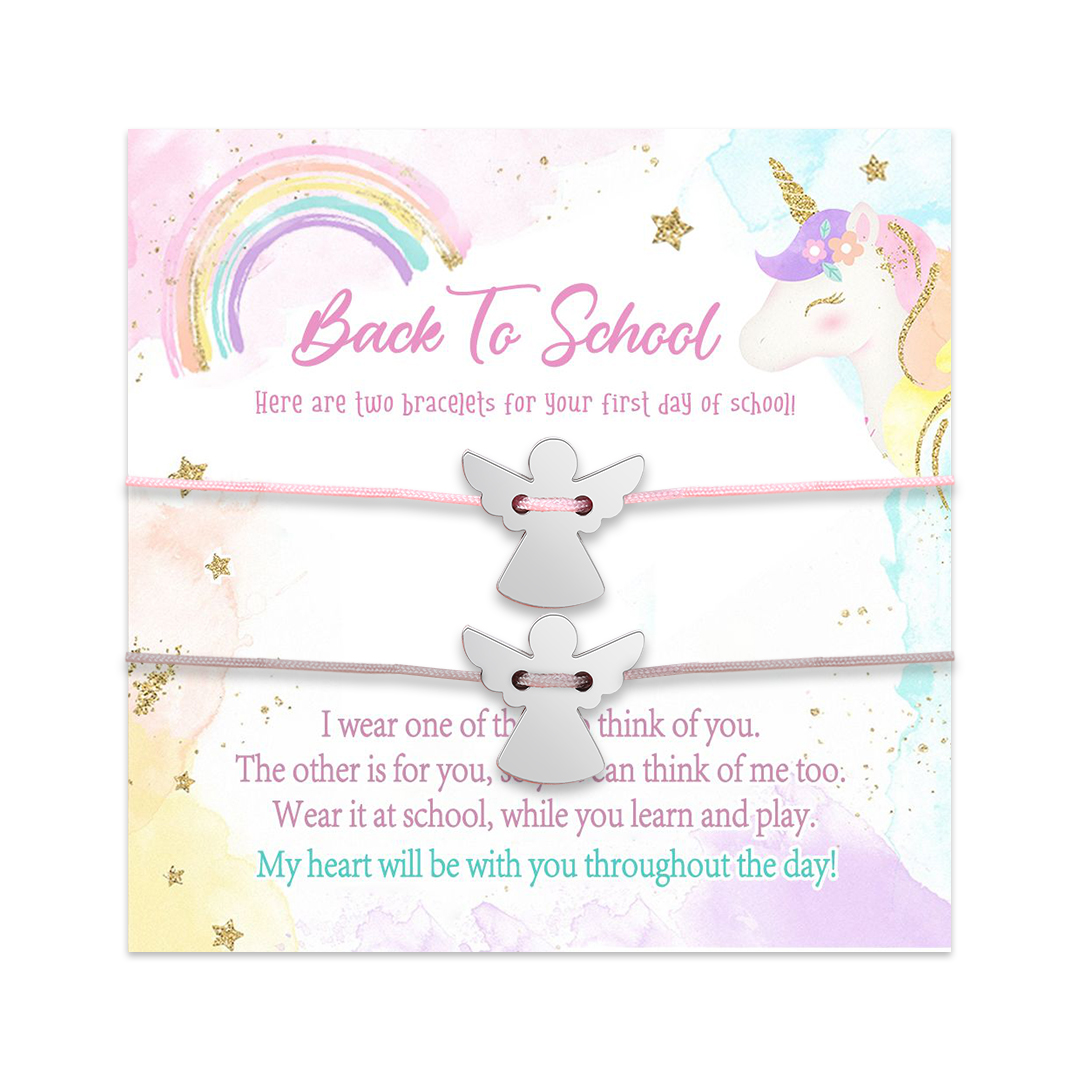 2 Pcs Guardian Angel Bracelet Stainless Steel Braided Bracelet Back to School Gift for Kids