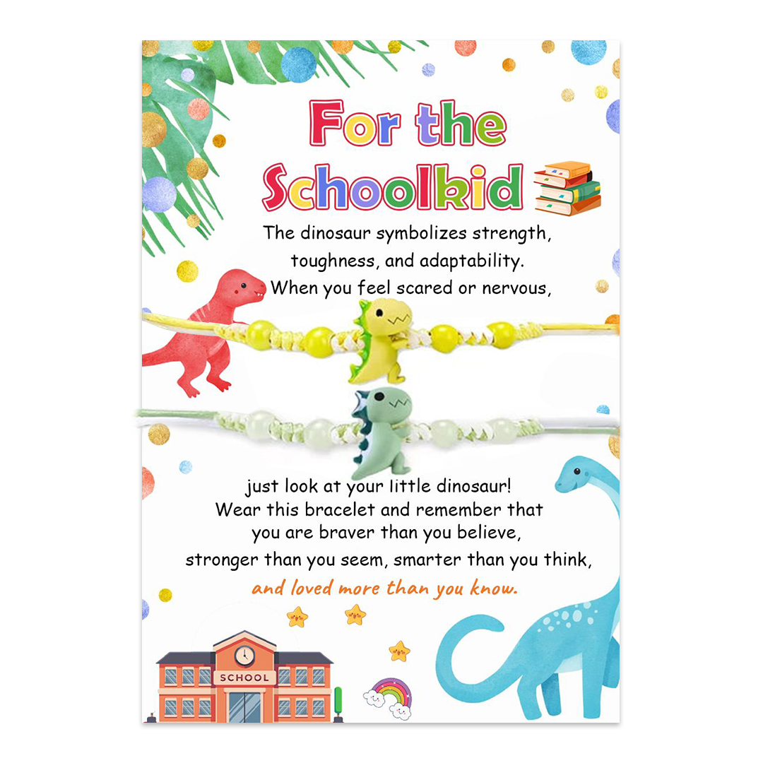 2 Pcs Dinosaur Bracelet Set Back to School Gift with Gift Card Adjustable Bracelet Gift for Kids