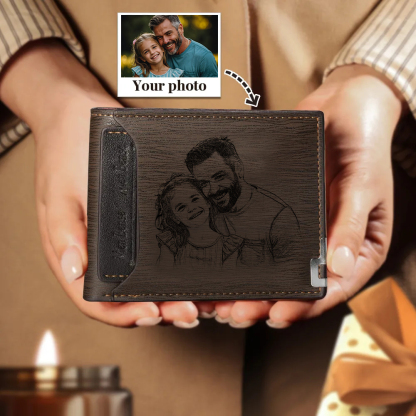 Personalized Photo Leather Men's Wallet With Card Slot Engraved Text With Gift Box For Him