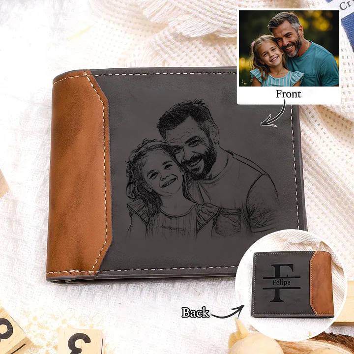 Personalized Men's Wallet Customized Photo & Name Grey Leather Wallet Gift for Grandpa| Jessmade