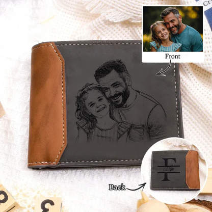 Personalized Men's Wallet Customized Photo & Name Grey Leather Wallet Gift for Grandpa| Jessmade