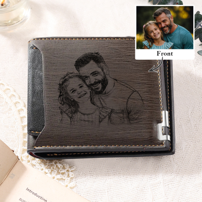 Personalized Leather Wallet Engraved Photo Short Purse Custom Folding Wallet Gifts For Grandpa