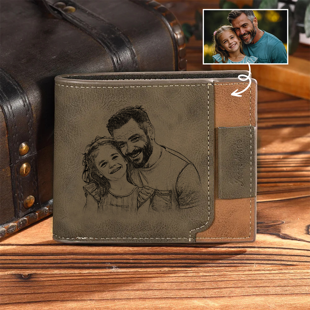 Photo Personalized Leather Men's Wallet Customized Name Letter Folding Wallet Two Colors Available for Grandpa