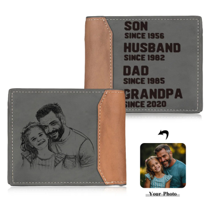 Personalized Photo Customized Leather Men's Wallet Customized with 4 Dates as Father's Day Gift for Grandpa