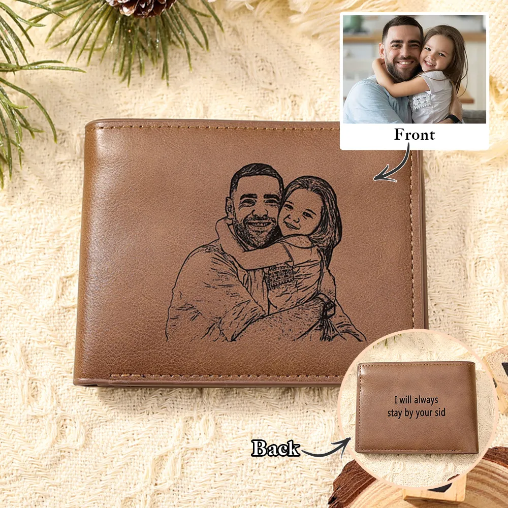Personalized Leather Wallet Engraved Photo Short Purse Gifts For Grandpa | Jessemade
