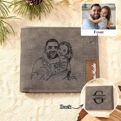 Personalized Leather Wallet Engraved Photo Short Purse Custom Folding Wallet Gifts For Grandpa