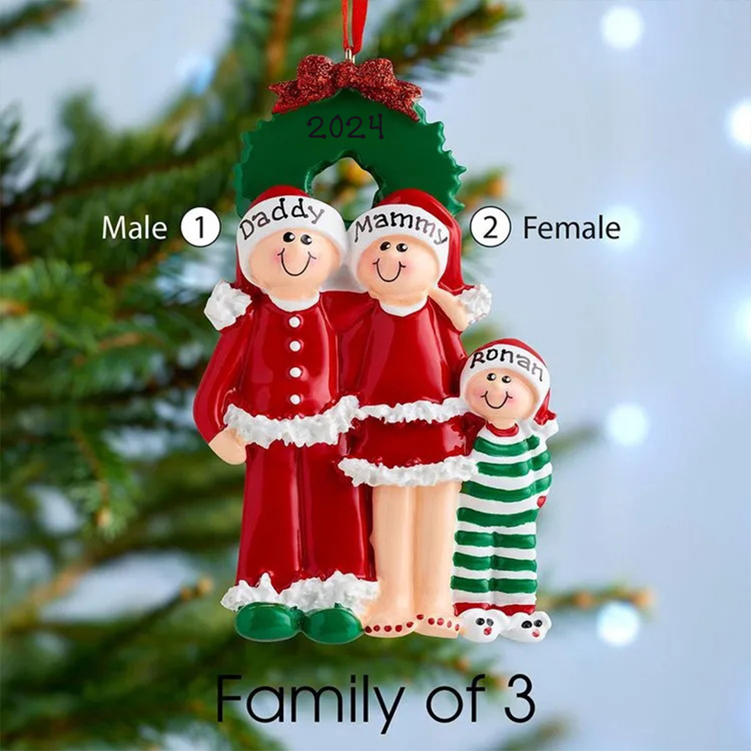 Family Pajamas Christmas Ornament Custom 3 Names Hanging Ornament Gifts For Family