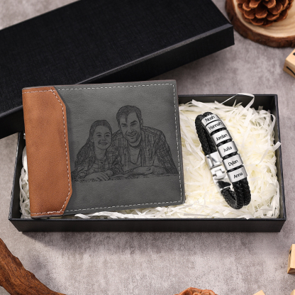 Personalized Gift Set - Custom Wallet & Bracelet with 1 Photo, 1 Lette