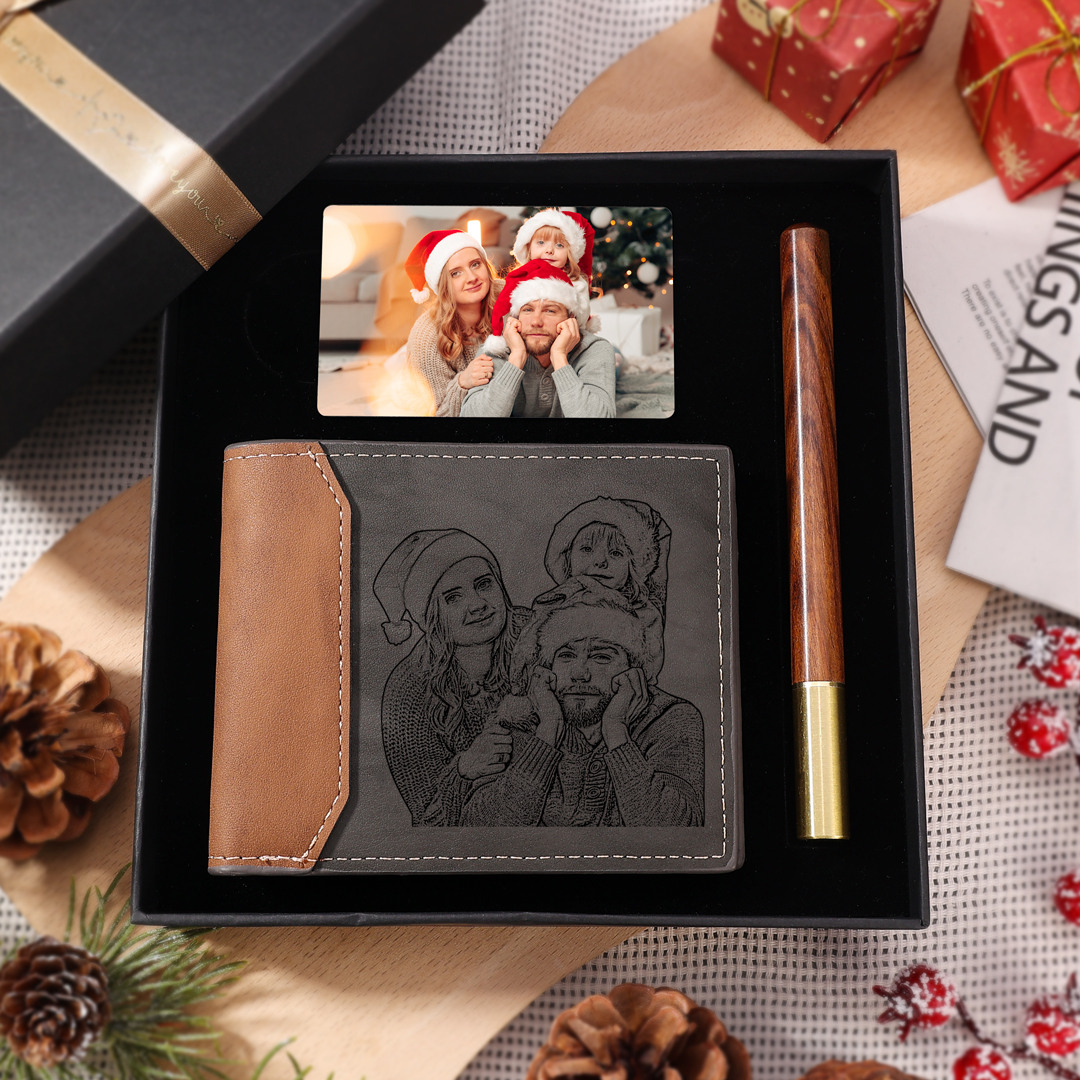 Personalised Wallet Gift Set – Engraved Photo Wallet & Wallet Card - Christmas or Valentine's Day Gift for Him | Jessemade