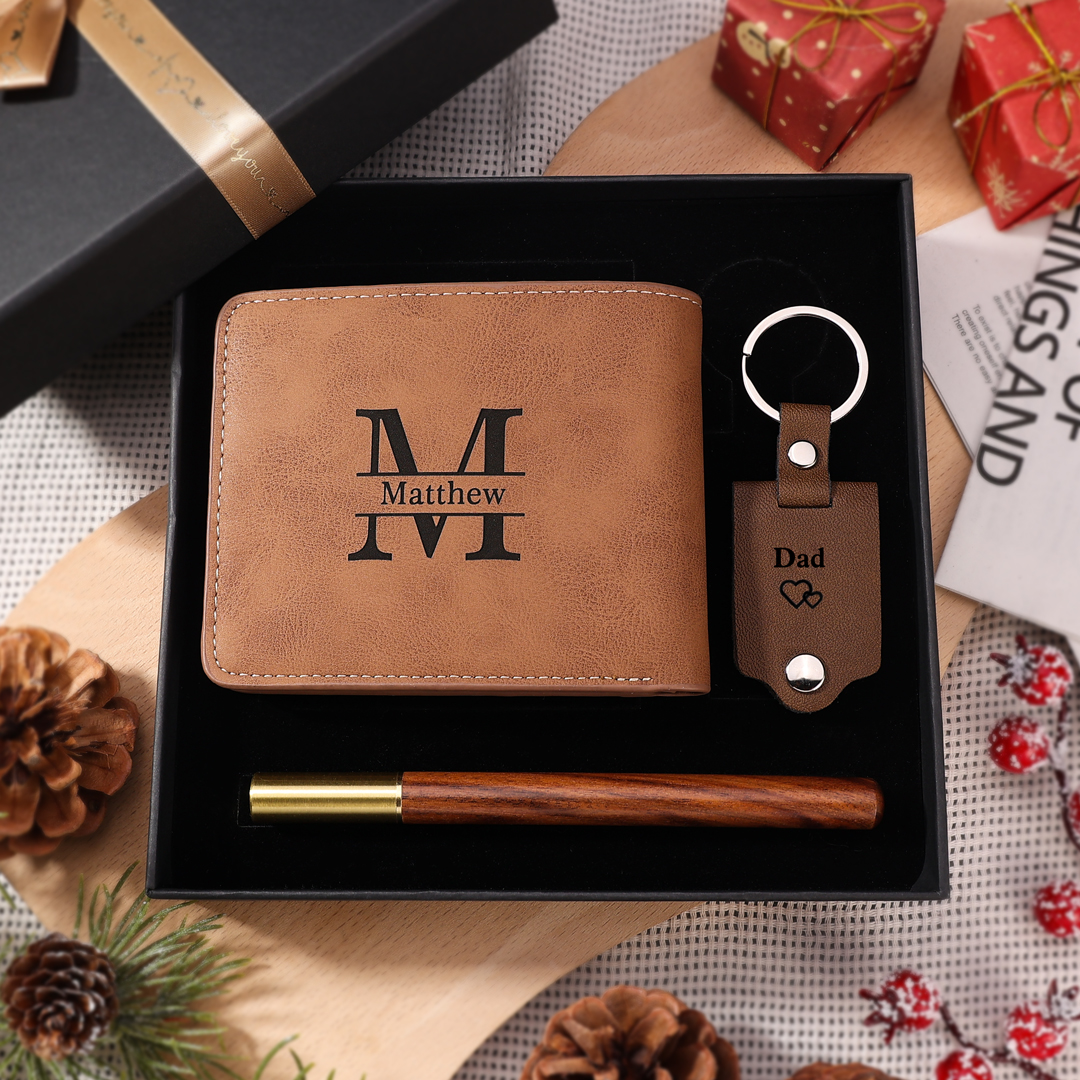 Personalised Wallet & Keyring Gift Set - Custom Photo Wallet & Leather Keyring Ideal Gift for Dad | Jessemade