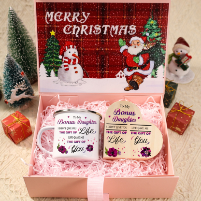 To My Bonus Daughter Christmas Gift Set with Violet Flower Heart Candle Holder Mug "Life Gave Me The Gift of You" Candlestick | Jessemade