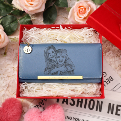 Personalised Women's Wallet with Custom Photo & Letter – PU Leather in Blue & Pink & Yellow Christmas Gift for Nan | Jessemade
