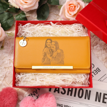 Personalised Women's Wallet with Custom Photo & Letter – PU Leather in Blue & Pink & Yellow Christmas Gift for Nan | Jessemade