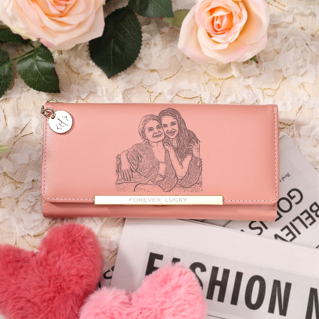 Personalised Women's Wallet with Custom Photo & Letter – PU Leather Purse in Blue & Pink & Yellow Christmas Gift for Nan | Jessemade