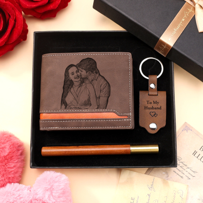 Personalized Men’s Wallet & Keyring Set – Custom Gift Box with Photo, Name, Letter, and Text – Valentine’s Day Gift for Him | Jessemade