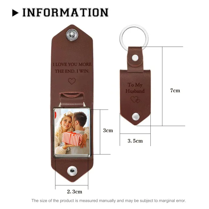 Personalised Photo Keyring Custom 2 Text and 1 Photo Leather Keyring Valentine's Day Gift for Him | Jessemade